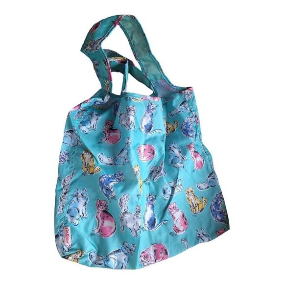 Whimsical Kitty Cats Tote Bag Cath Kidston Lightweight Foldable Aqua Blue NWOT - Picture 3 of 8